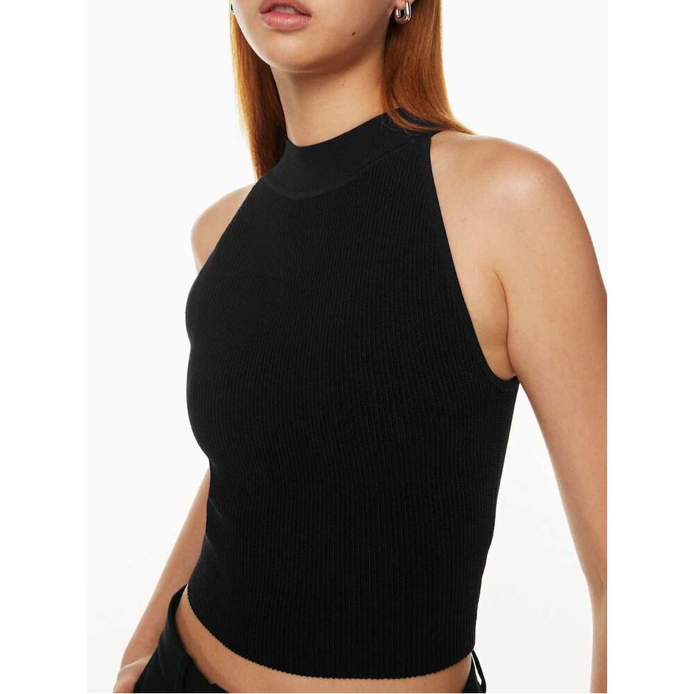 Aritzia Babaton Sculpt Knit Mockneck Ribbed Halter Top in Black - Size XL